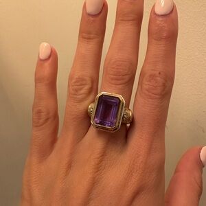 Judith Ripka amethyst, stirling silver, and yellow gold ring